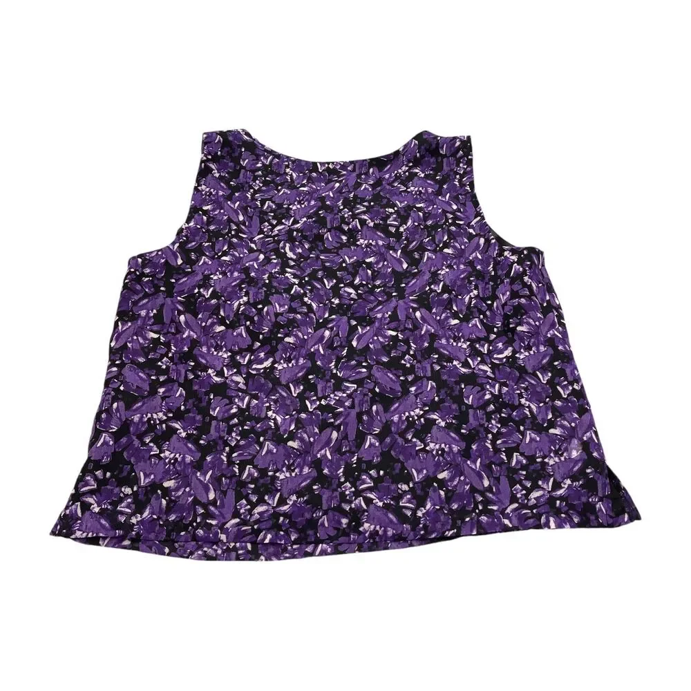 K Studio Collection Tank Top Women's 14 Purple Black Floral Round Neck Pullover - Picture 2 of 6